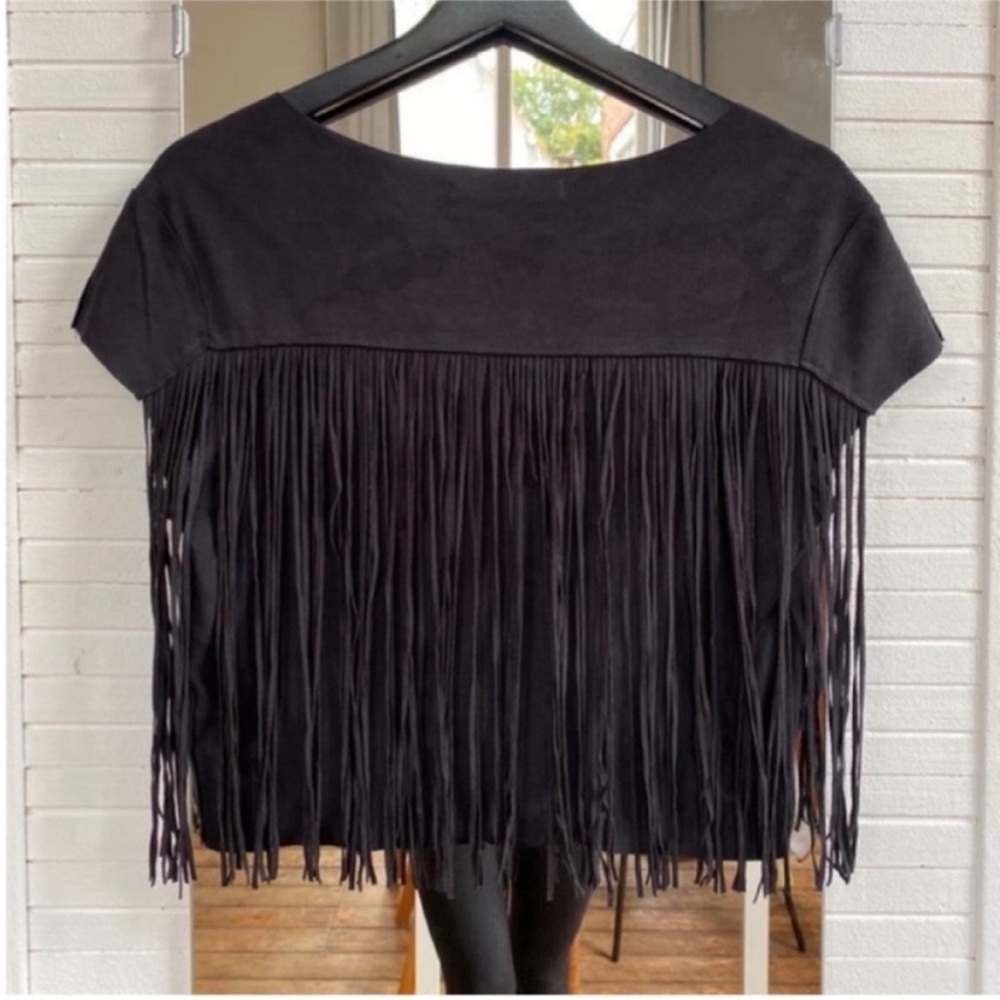 Zara faux suede leather short sleeve tee